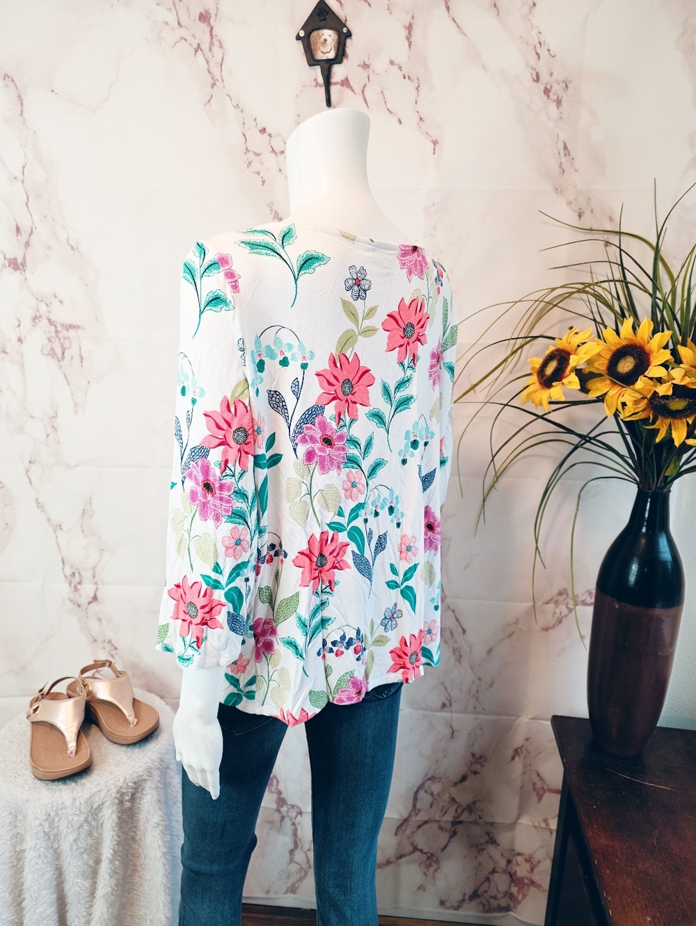 J Jill Floral Top Petite Large Rayon Spandex Stretch Casual Spring Blouse - Picture 6 of 8